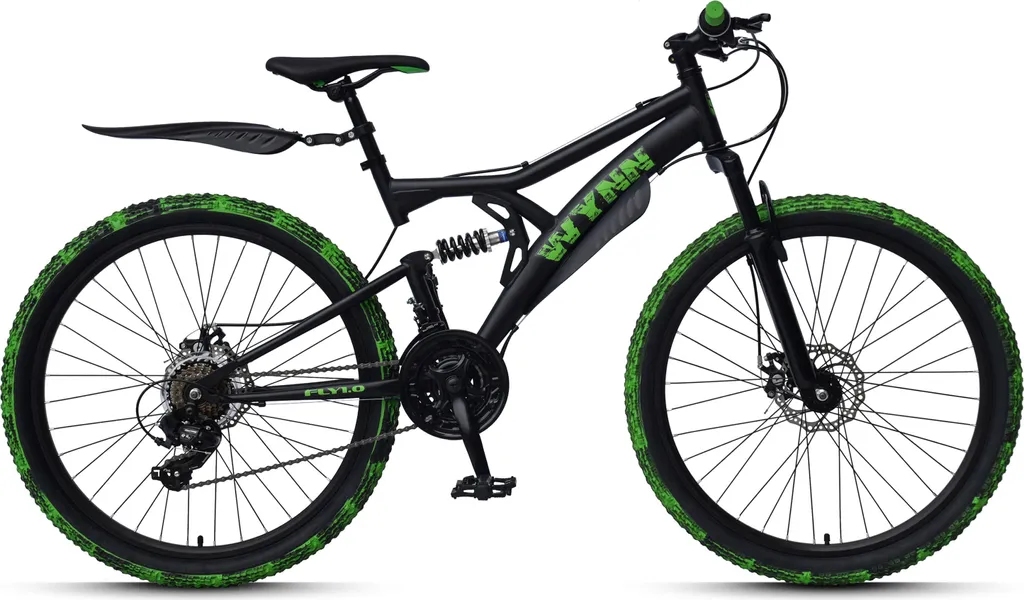 00e3ad4e0ec42cf0ebf22ffccc37ff4e WYNN Mountainbike Fully 26 Zoll FLY1.0 schwarz-grün Rahmenhöhe 46 cm Damen Herren 21 Gänge mech. Scheibenbremse – Image 1
